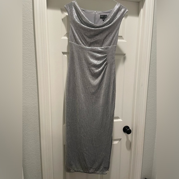 Connected Apparel Silver Metallic Evening Dress - Picture 1 of 7